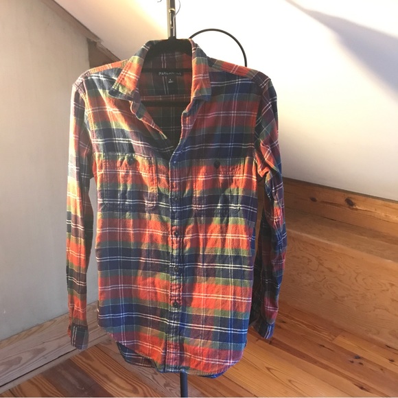 J. Crew Mercantile Orange Blue Green Flannel Plaid Button Down Top, EUC, S - Picture 12 of 13